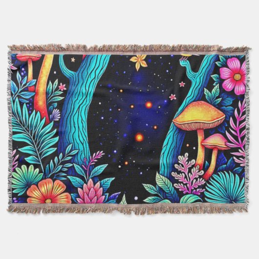 Neon Fantasy Forest Night Glow Design Deken (Voorkant)