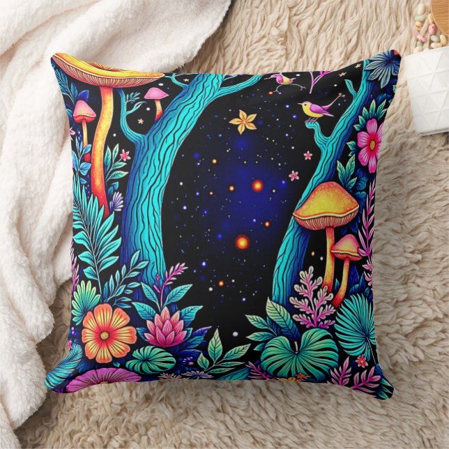 Neon Fantasy Forest Night Glow Design Kussen (Deken)