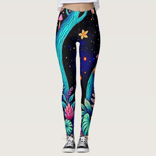 Neon Fantasy Forest Night Glow Design Leggings (Voorkant)
