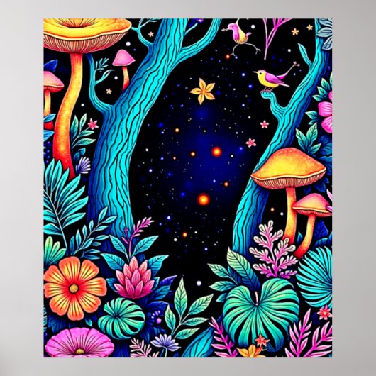 Neon Fantasy Forest Night Glow Design Poster (Voorkant)