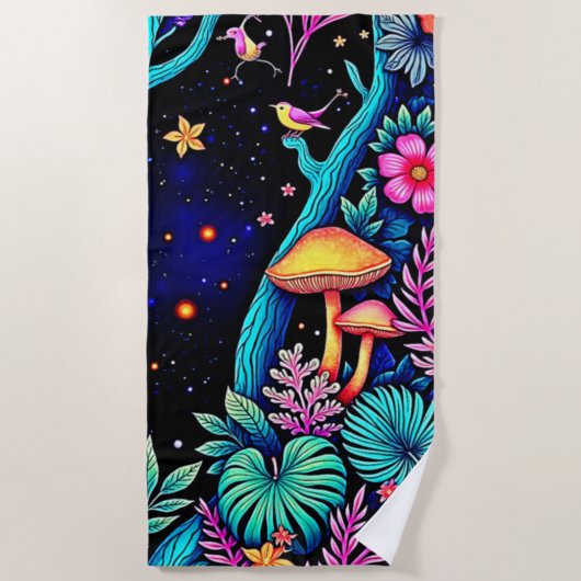 Neon Fantasy Forest Night Glow Design Strandlaken (Voorkant)