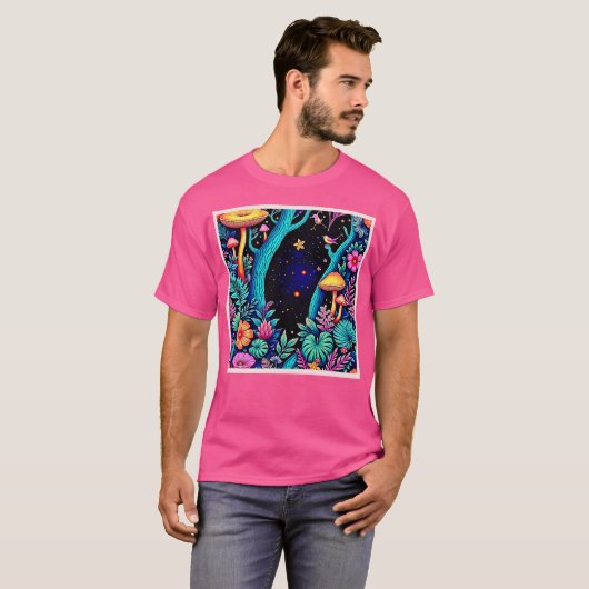Neon Fantasy Forest Night Glow Design T-shirt (Voorkant volledig)