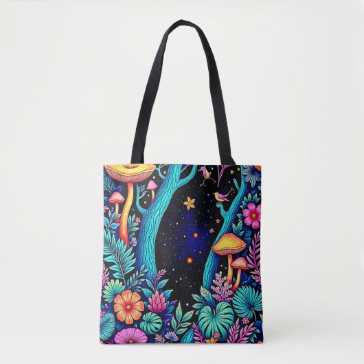 Neon Fantasy Forest Night Glow Design Tote Bag (Voorkant)