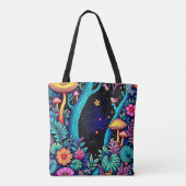 Neon Fantasy Forest Night Glow Design Tote Bag (Achterkant)