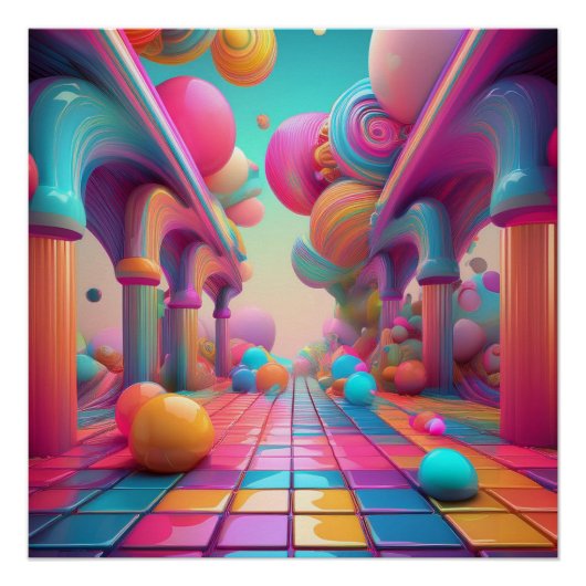 Neon Fantasy Landschap – Surrealistisch Droomlands Perfect Poster (Voorkant)