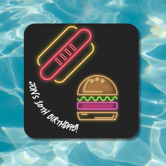 Neon Fast Food Monogram naam Vibrant Kartonnen Onderzetters