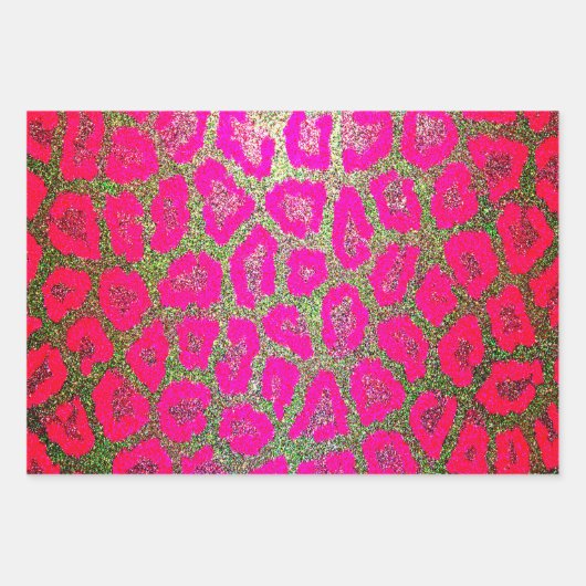 Neon Faux Glitter Leopard Print Inpakpapier Vel (Voorkant 2)