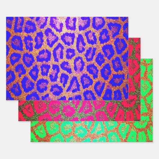 Neon Faux Glitter Leopard Print Inpakpapier Vel (Set)