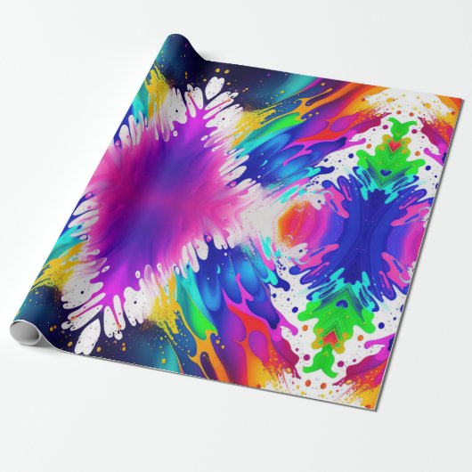 Neon, Faux Glow in the Dark, Verf Splatter Cadeaupapier (Uitgerold)