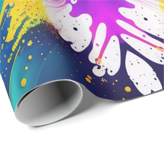 Neon, Faux Glow in the Dark, Verf Splatter Cadeaupapier (Rol Hoek)