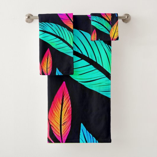 Neon Feather Pattern Vibrant Art Bad Handdoek (Insitu)