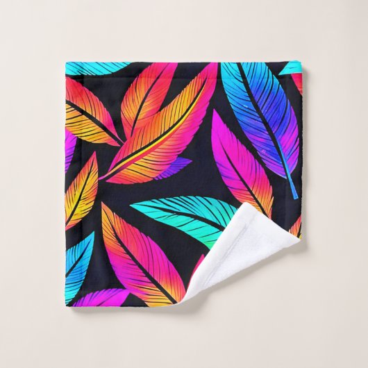 Neon Feather Pattern Vibrant Art Bad Handdoek (Wasdoekje)