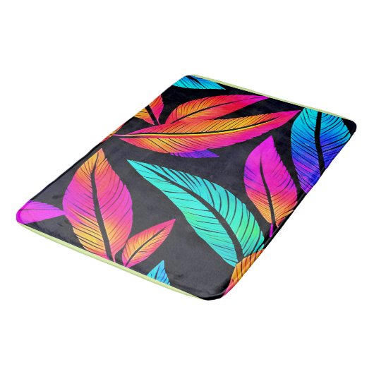 Neon Feather Pattern Vibrant Art Badmat (Gekanteld)
