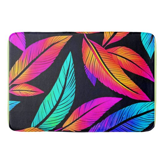 Neon Feather Pattern Vibrant Art Badmat (Voorkant)