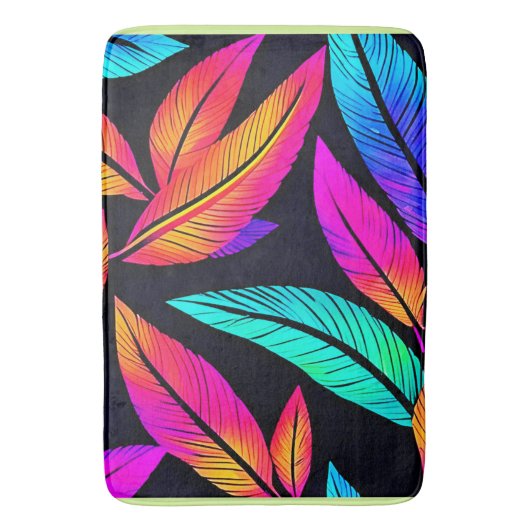Neon Feather Pattern Vibrant Art Badmat (Voorkant Verticaal)