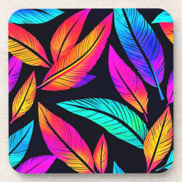 Neon Feather Pattern Vibrant Art Bier Onderzetter