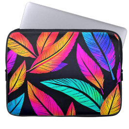 Neon Feather Pattern Vibrant Art Laptop Sleeve