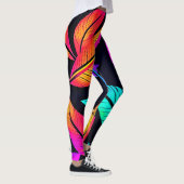Neon Feather Pattern Vibrant Art Leggings (Rechts)