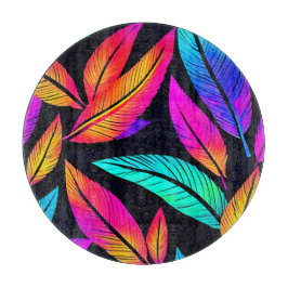 Neon Feather Pattern Vibrant Art Snijplank