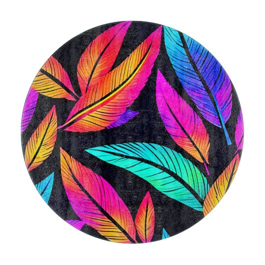 Neon Feather Pattern Vibrant Art Snijplank (Voorkant)
