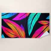 Neon Feather Pattern Vibrant Art Strandlaken (Voorkant)