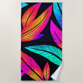 Neon Feather Pattern Vibrant Art Strandlaken (Voorkant)
