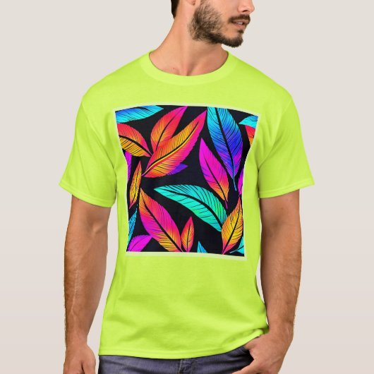 Neon Feather Pattern Vibrant Art T-shirt (Voorkant)