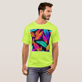 Neon Feather Pattern Vibrant Art T-shirt (Voorkant volledig)