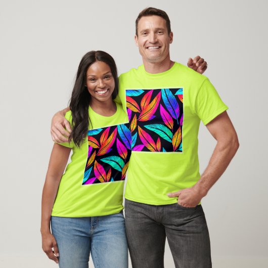 Neon Feather Pattern Vibrant Art T-shirt (Unisex)