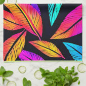 Neon Feather Pattern Vibrant Art Theedoek (Gevouwen)