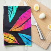 Neon Feather Pattern Vibrant Art Theedoek (Quarter Fold)
