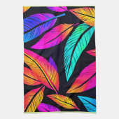 Neon Feather Pattern Vibrant Art Theedoek (Verticaal)