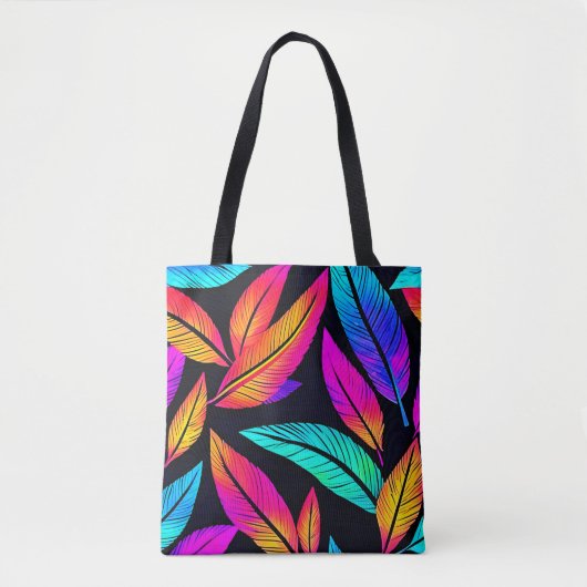 Neon Feather Pattern Vibrant Art Tote Bag (Voorkant)