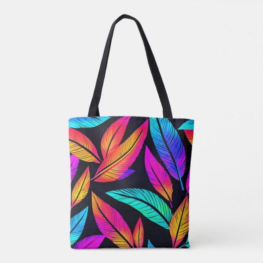 Neon Feather Pattern Vibrant Art Tote Bag (Achterkant)