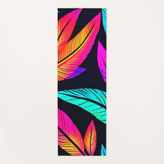 Neon Feather Pattern Vibrant Art Yogamat (Voorkant)