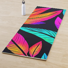 Neon Feather Pattern Vibrant Art Yogamat