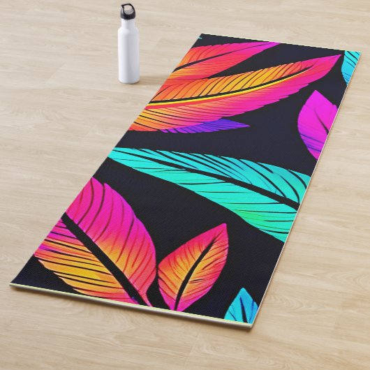 Neon Feather Pattern Vibrant Art Yogamat (In situ)