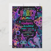 Neon Feest Dieren Verjaardag  Kaart (Voorkant)