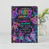 Neon Feest Dieren Verjaardag  Kaart (Staand voorkant)