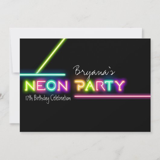 NEON FEESTJE Glow Fun Uitnodiging voor Verjaardags (Voorkant)