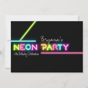 NEON FEESTJE Glow Fun Uitnodiging voor Verjaardags