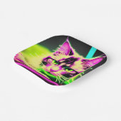 Neon Feline Fiesta: De Verjaardagsbash van een Tie Papieren Bordje (Gebogen)