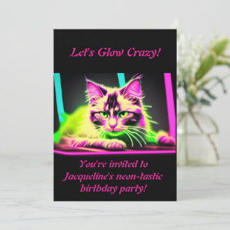 Neon Feline Fiesta: Tiener Meisje Verjaardag Colle Kaart
