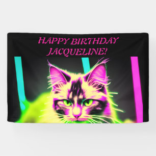 Neon Feline Fiesta: Tiener Meisje Verjaardag Colle Spandoek