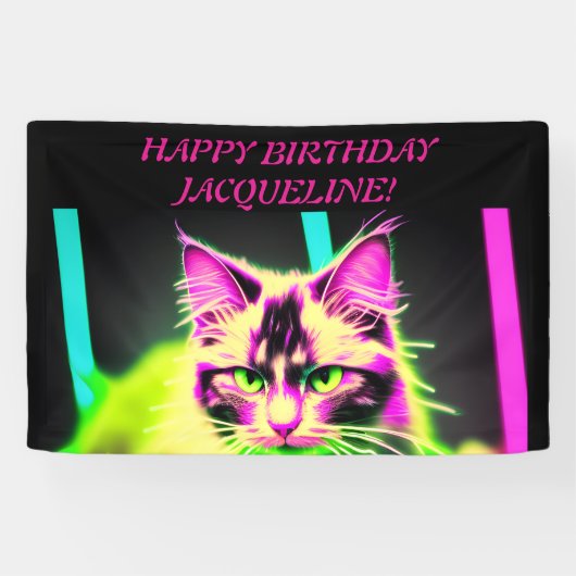 Neon Feline Fiesta: Tiener Meisje Verjaardag Colle Spandoek (Horizontaal)