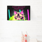 Neon Feline Fiesta: Tiener Meisje Verjaardag Colle Spandoek (Insitu)