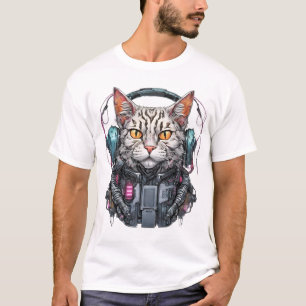 Neon Feline Tech Warrior T-shirt