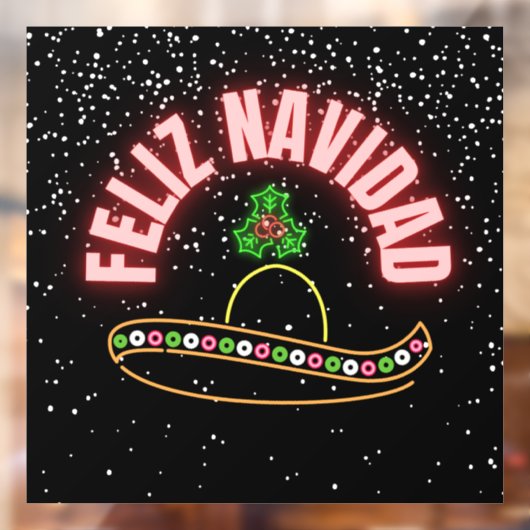 Neon Feliz Navidad Window Cling Raamsticker (Vel 2)