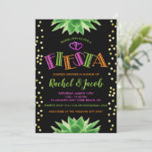 Neon Fiesta Koppel Bruiloft Borrel Kaart (Staand voorkant)