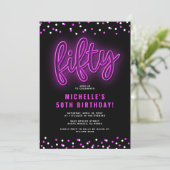 Neon Fifty Verjaardagsuitnodiging Kaart (Staand voorkant)